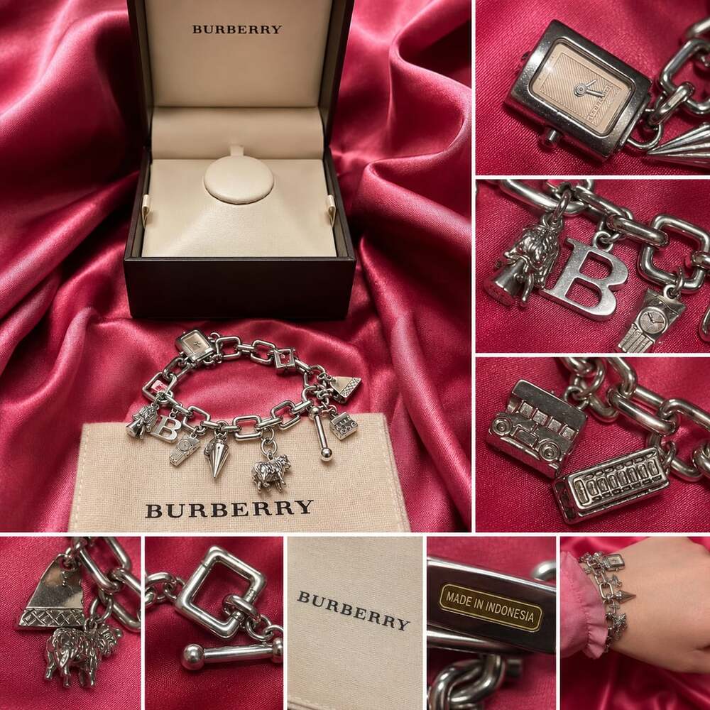Burberry Charm Watch Bracelet Silver Tone Swiss Made